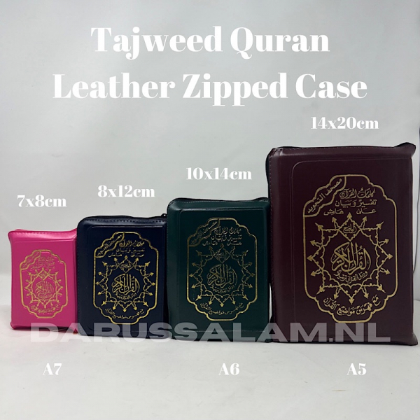 Tajweed Quran met ritssluiting 7x10cm A7 Arabic Only with leather zip cover